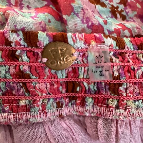 Free People Talia Tunic Top Minidress Size S Pink Floral Tiered Spaghetti Strap - Picture 7 of 12